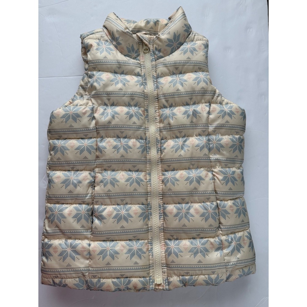 Old Navy Frost Free Puffer Vest Kids Small 6-7 White Snowflake Fair Isle 763130